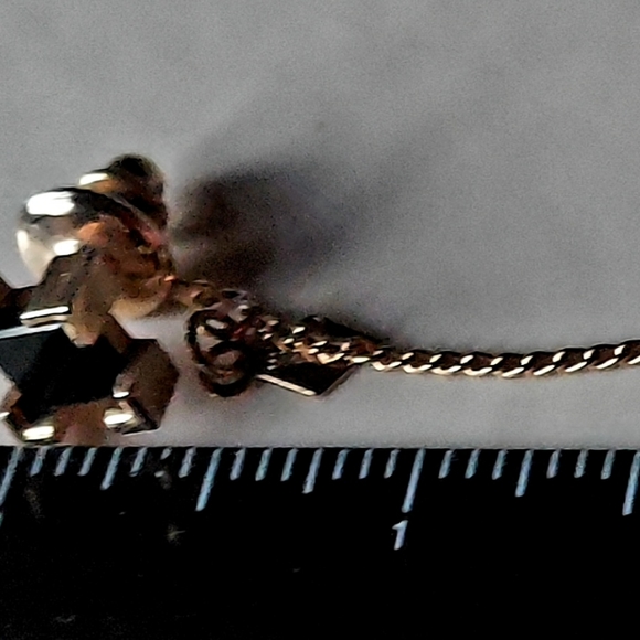 Vintage Sarah Coventry Black Crystal Tie Pin with Chain Men Jewelry Stamped - Picture 4 of 7